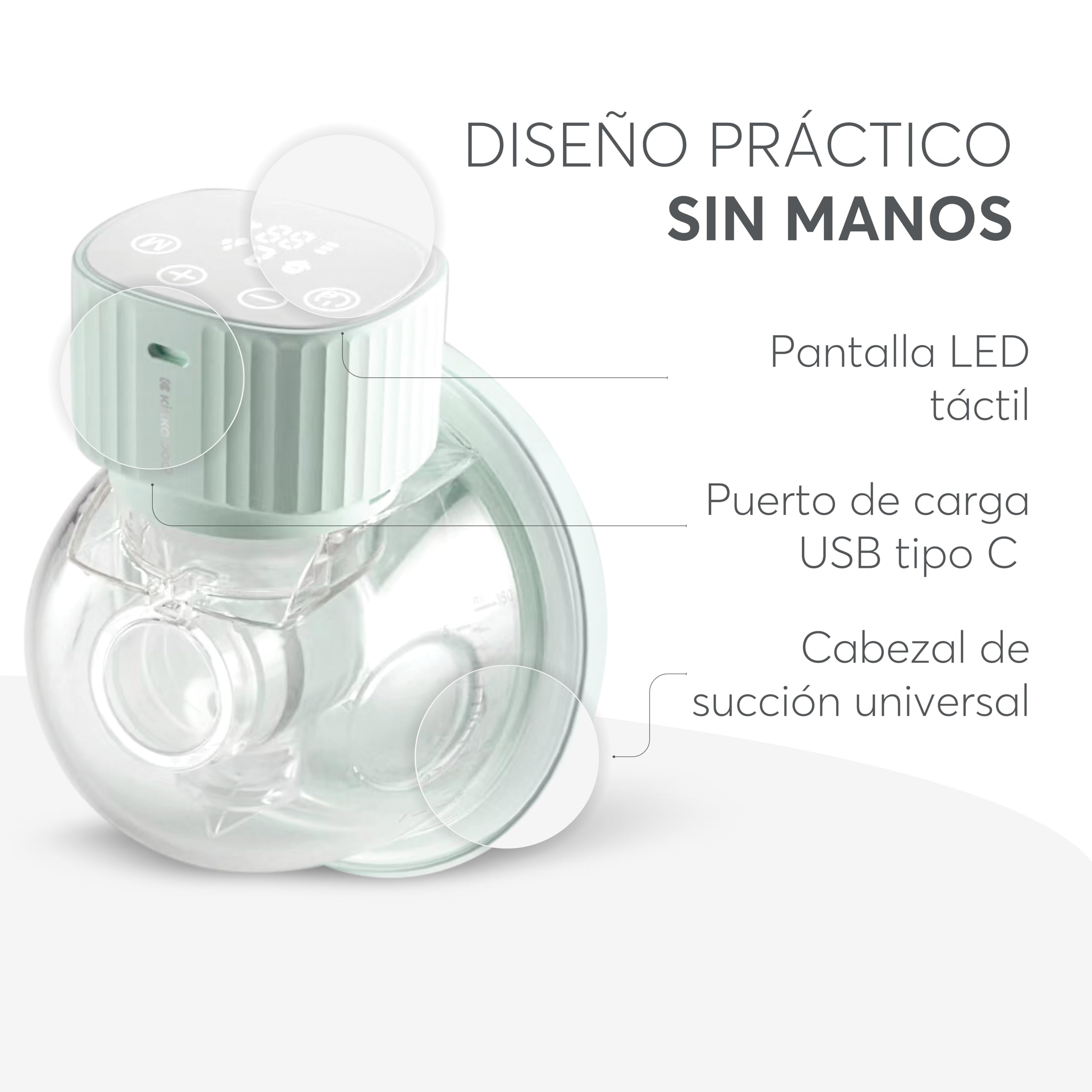kikkaboo-noa-sacaleches-el-ctrico-manos-libres-3-modos-9-niveles-led-menta image 7