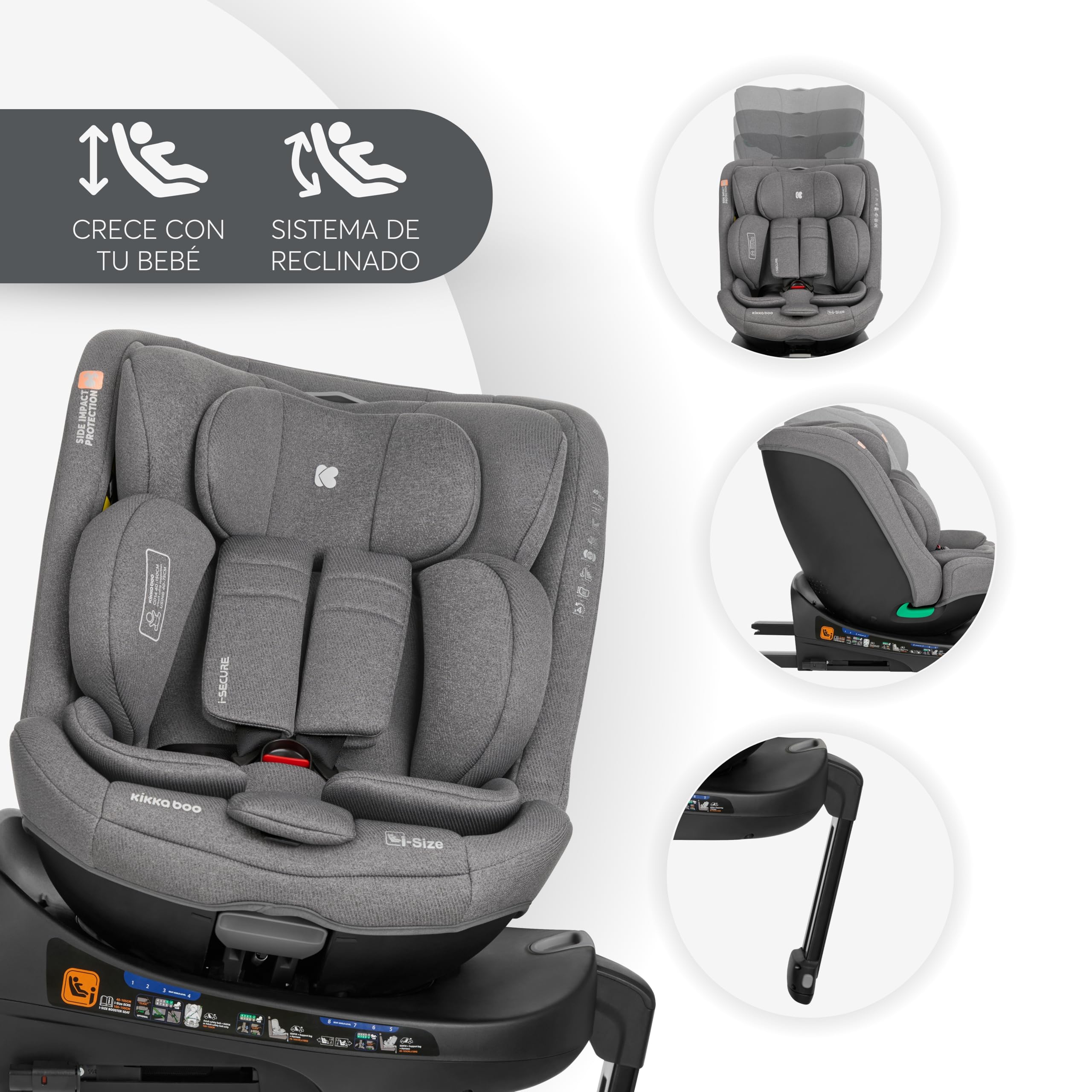 kikkaboo-i-secure-silla-coche-0-36-kg-giratoria-360-i-size-gris-claro image 8