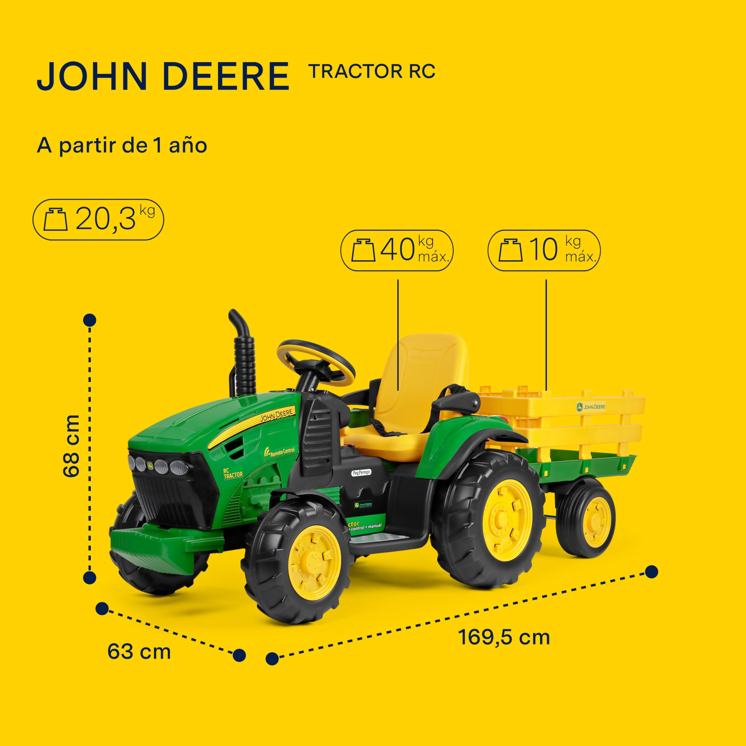 peg-perego-john-deere-rc-tractor-el-ctrico-12v-con-remolque-y-mando image 2