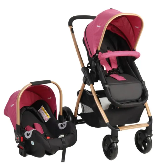 sistema-de-viaje-prinsel-prima-lx-rosa-con-portabeb-y-acabado-dorado image 1