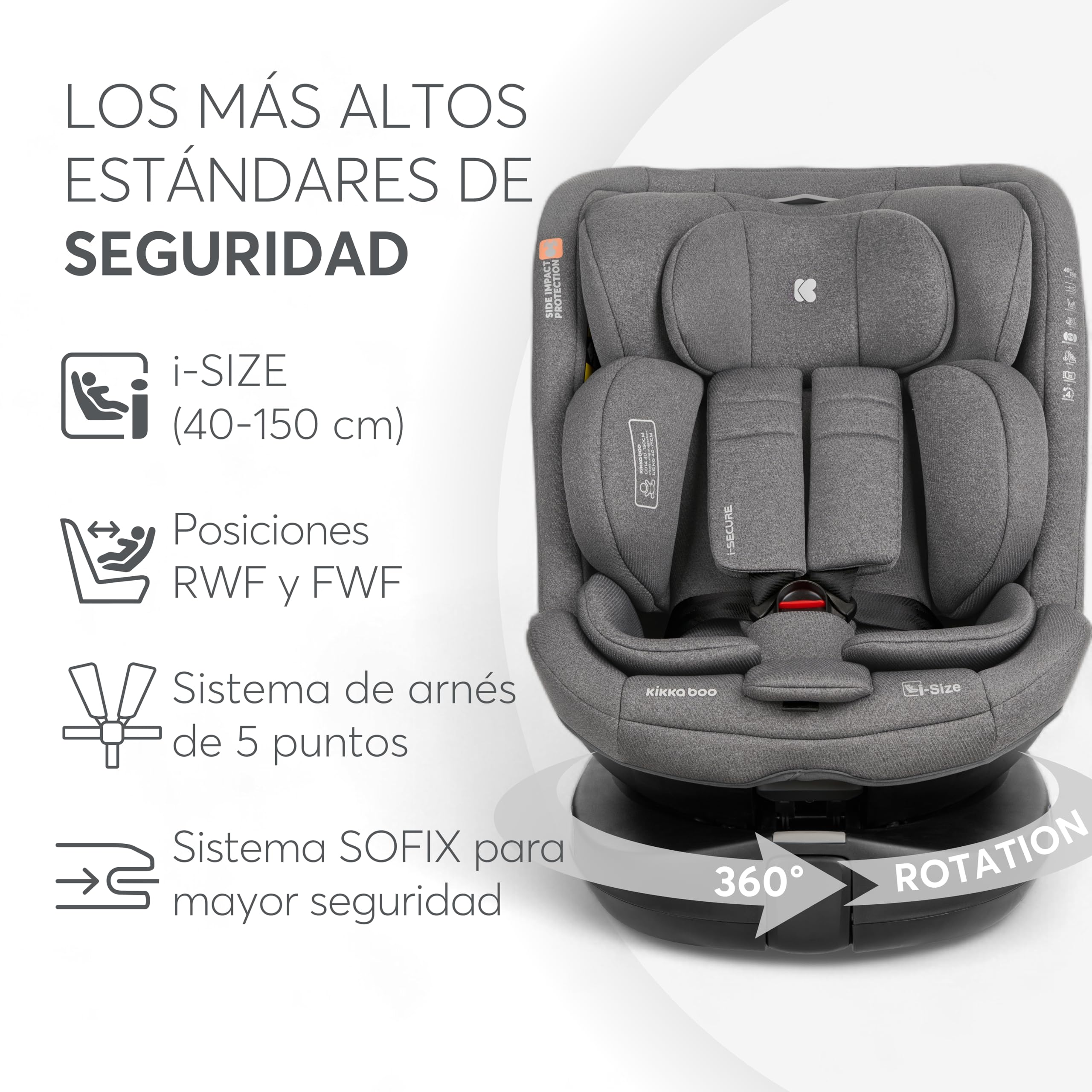 kikkaboo-i-secure-silla-coche-0-36-kg-giratoria-360-i-size-gris-claro image 7