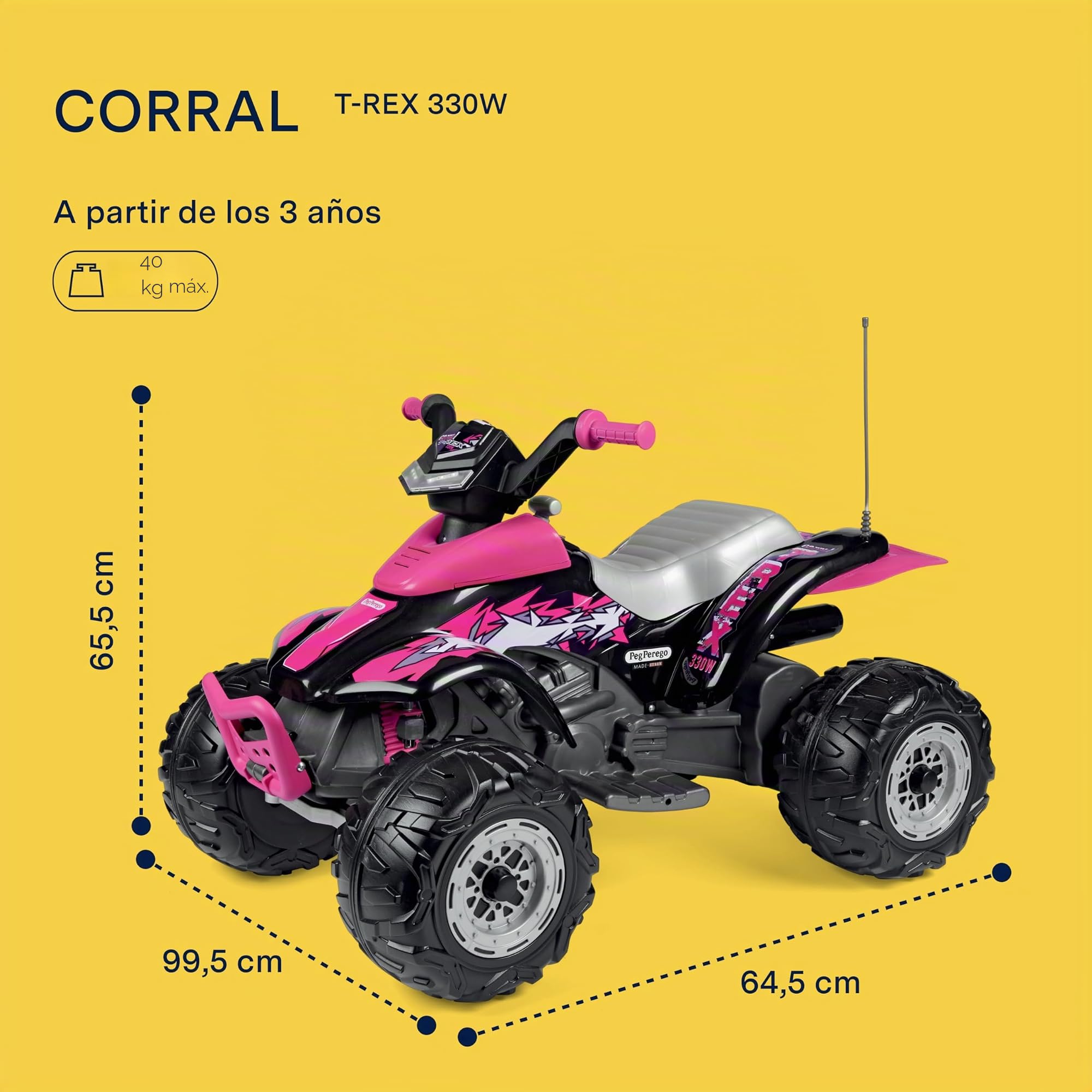 peg-perego-corral-t-rex-330-w-quad-el-ctrico-infantil-12v-rosa-con-luces-led-y-s image 3