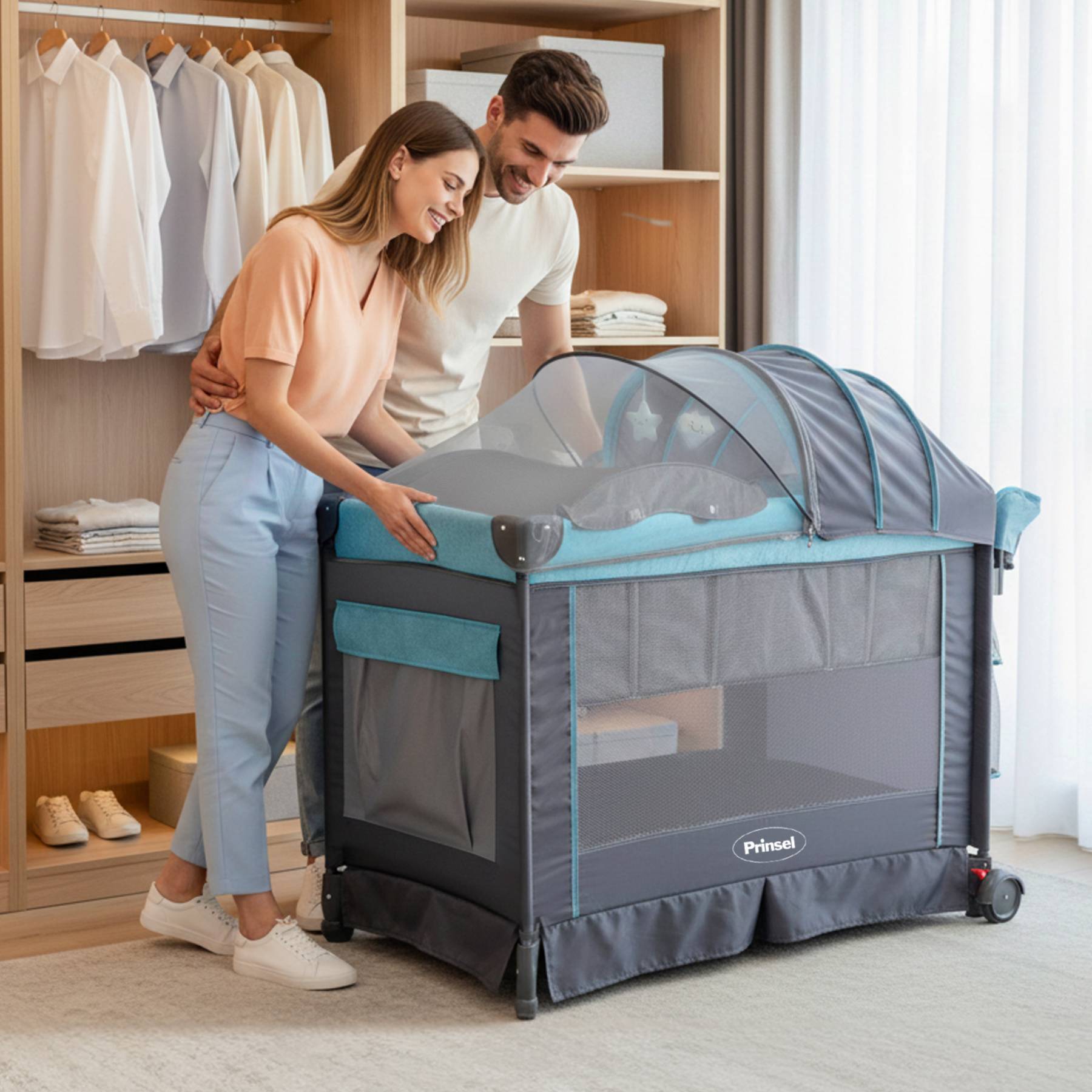 prinsel-cuna-aura-unisex-plegable-con-bolsa-de-transporte image 2