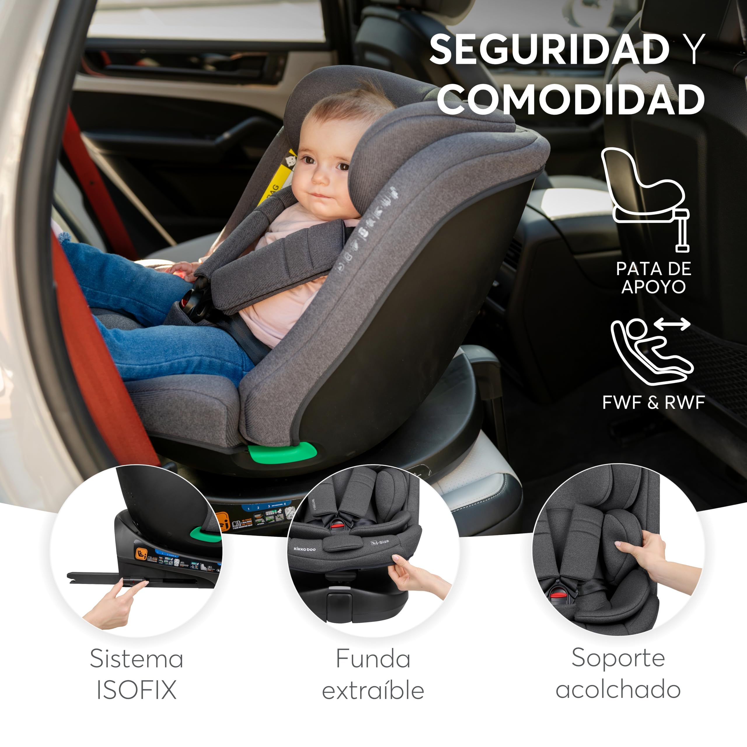 kikkaboo-i-secure-silla-coche-0-36-kg-giratoria-360-i-size-gris-claro image 4