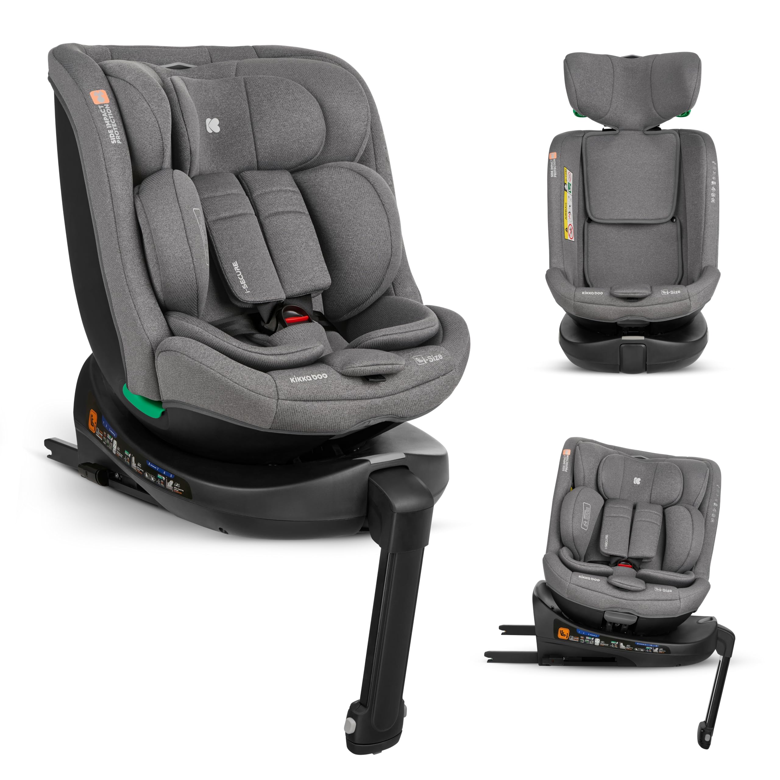 kikkaboo-i-secure-silla-coche-0-36-kg-giratoria-360-i-size-gris-claro image 1