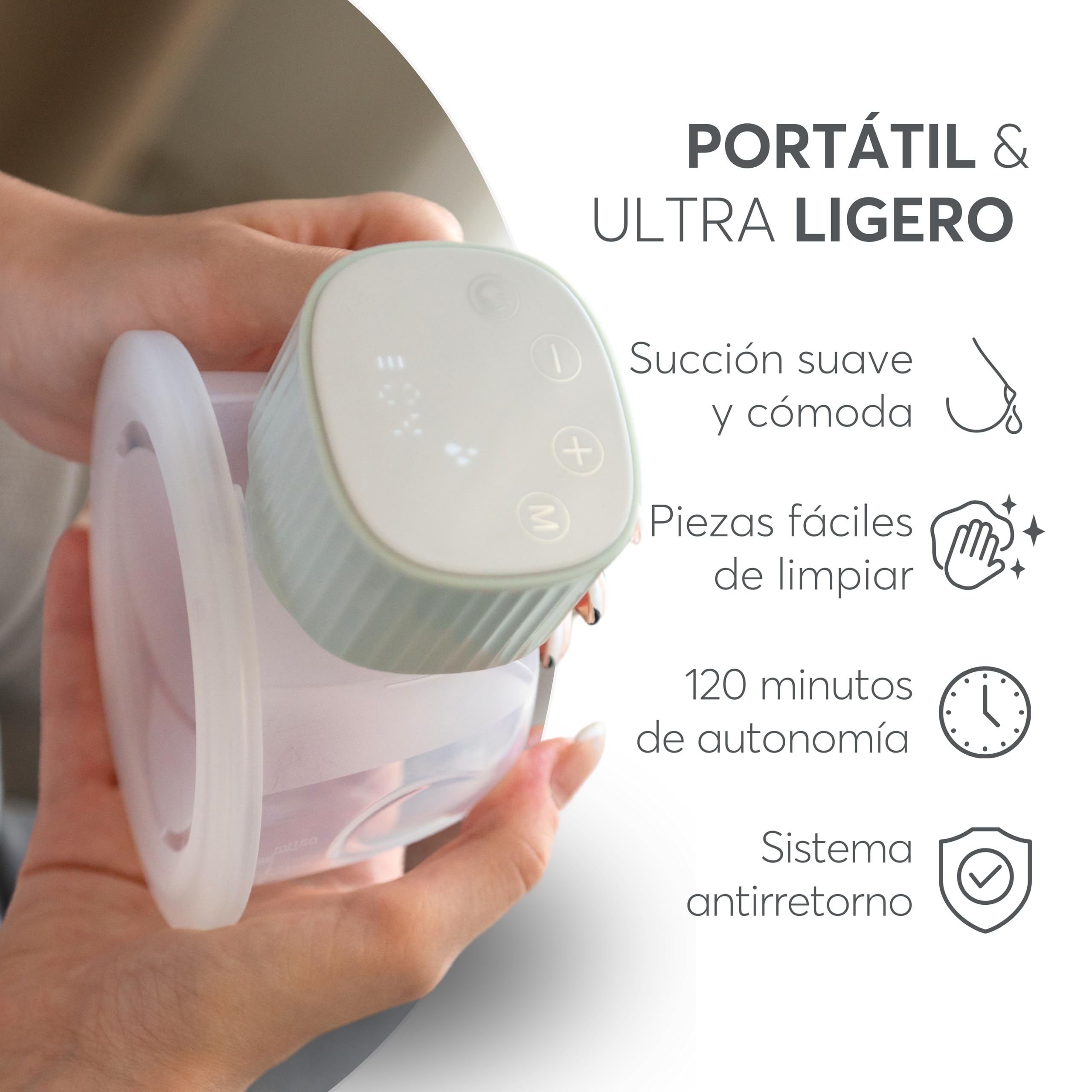 kikkaboo-noa-sacaleches-el-ctrico-manos-libres-3-modos-9-niveles-led-menta image 6